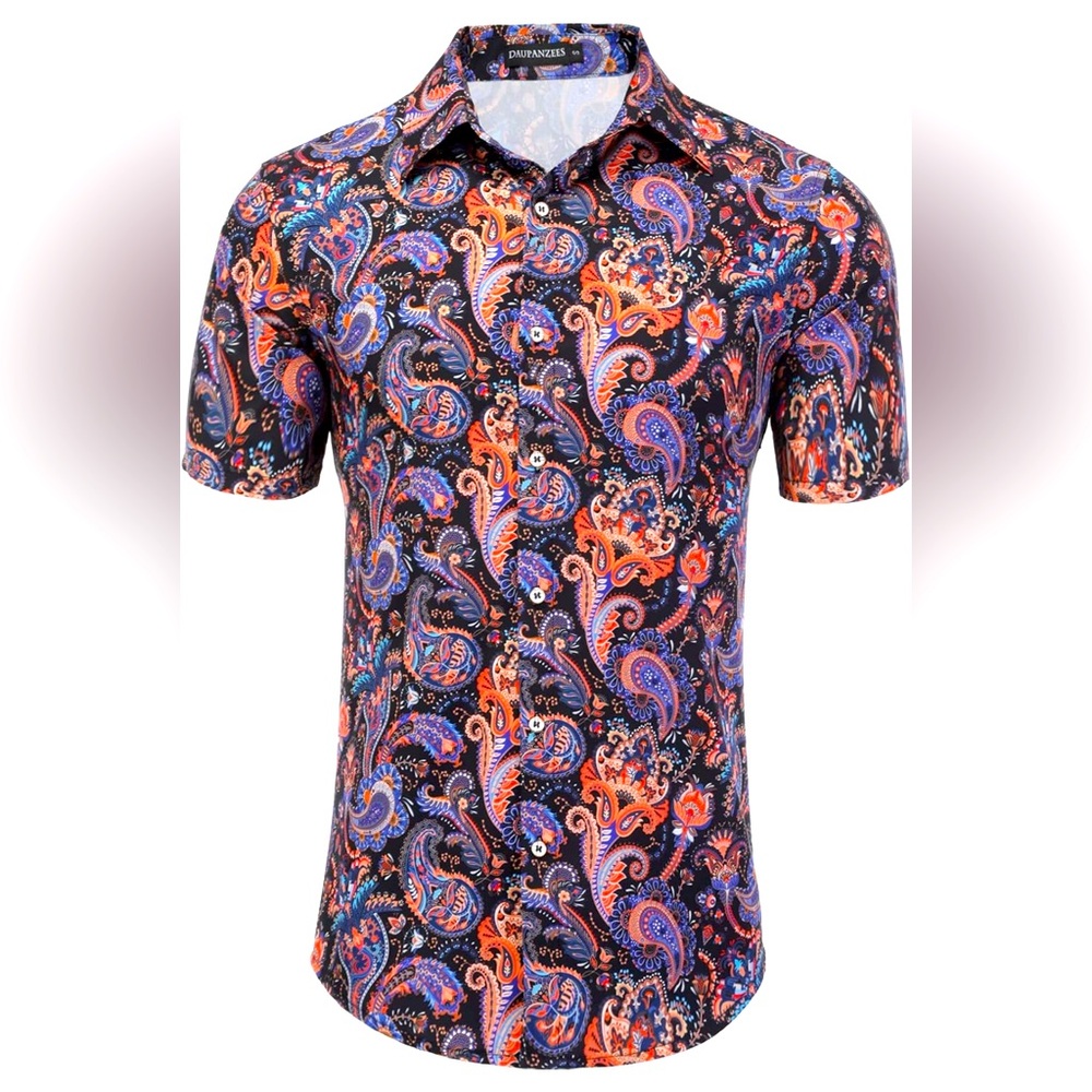 Daupanzees Men’s Short Sleeve Collared Button-up Multicolor Dress Shirt 2X NWT